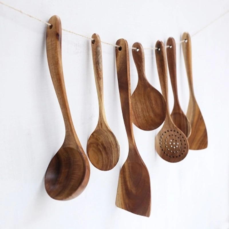 Thailand Teak Natural Wood Tableware Spoon Ladle Turner Long Rice